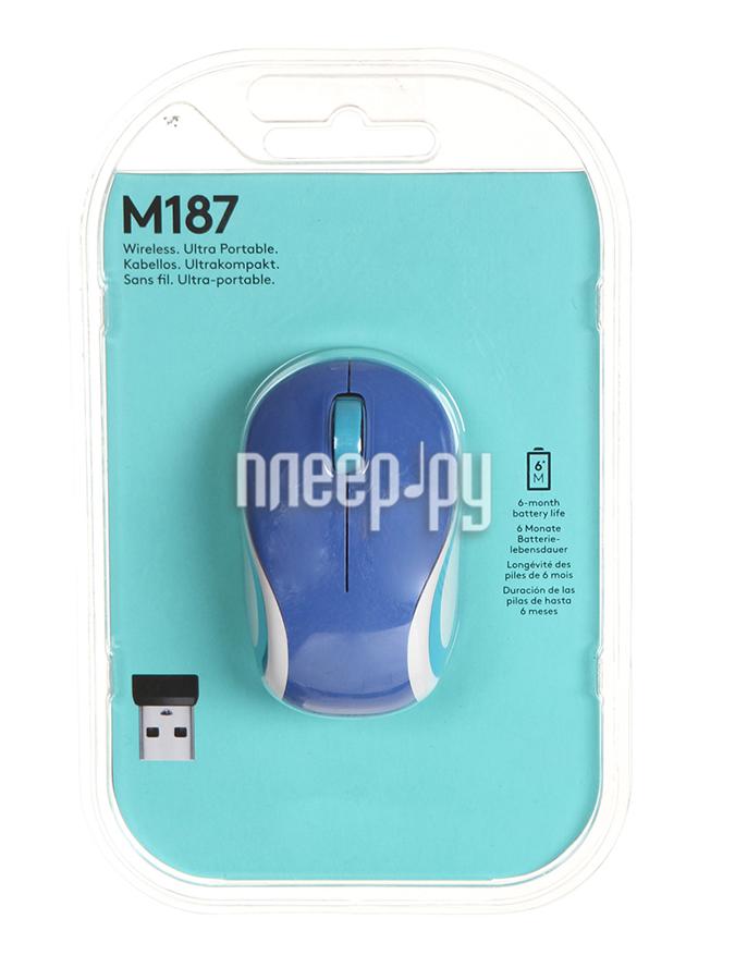 Mouse Wireless Logitech M187 (910-002733) Blue, USB, RTL