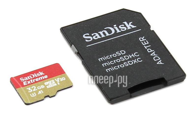 Micro SD 32 Gb SanDisk Extreme Action (SDSQXAF-032G-GN6AA) UHS-I Class10 + адаптер RTL